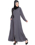 Arabic Front zip and slit patch work Nida Abaya Grey Women Online shopping USA